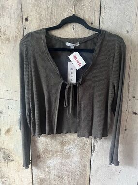Gaze Charcoal Ribbed Tie-Front Cardigan